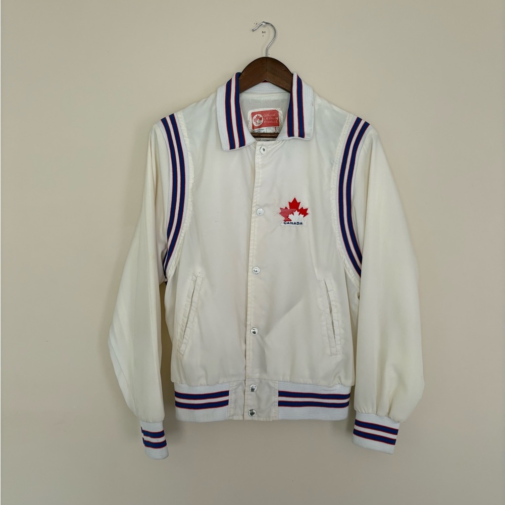 Vintage Team Canada 80s Varsity Bomber Jacket Size Medium IIHF Made By Shain